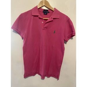 Ralph Lauren Womens Polo Shirt Hot Pink with Green Horse Size Medium